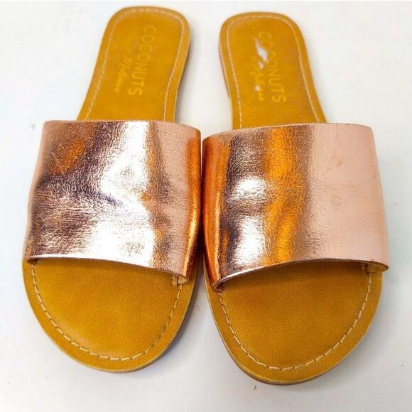 COCONUTS by Matisse 'Cabana' Metallic Copper Gold Slides Sz 10 - Picture 1 of 5
